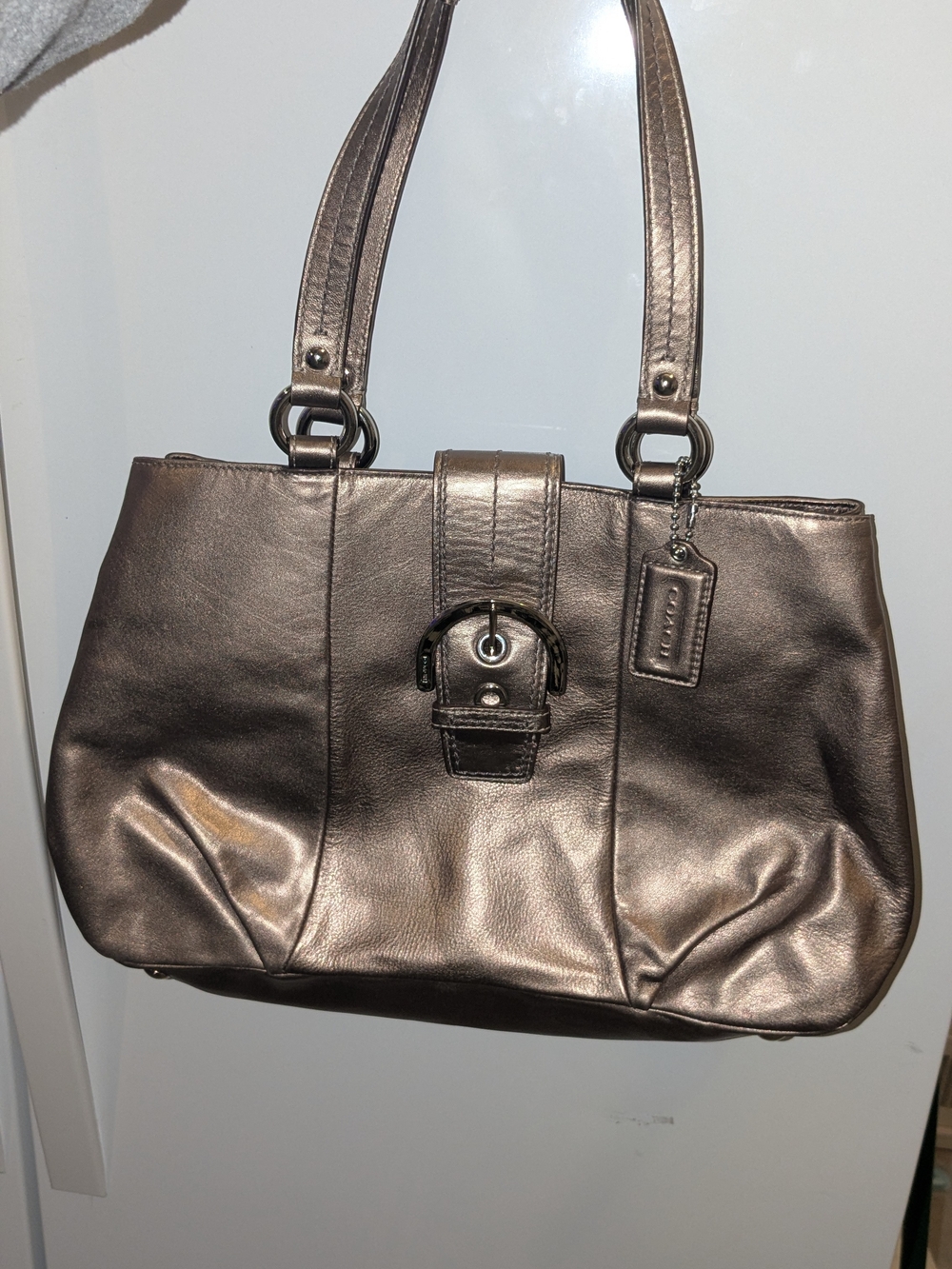 Coach Y2K Soho Metallic Leather Buckle Tote - Gold With Beautiful Purple Lining - Picture 3 of 10